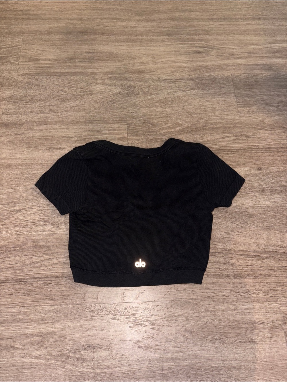 Alo Black Ribbed Crop Top - Women's Short Sleeve